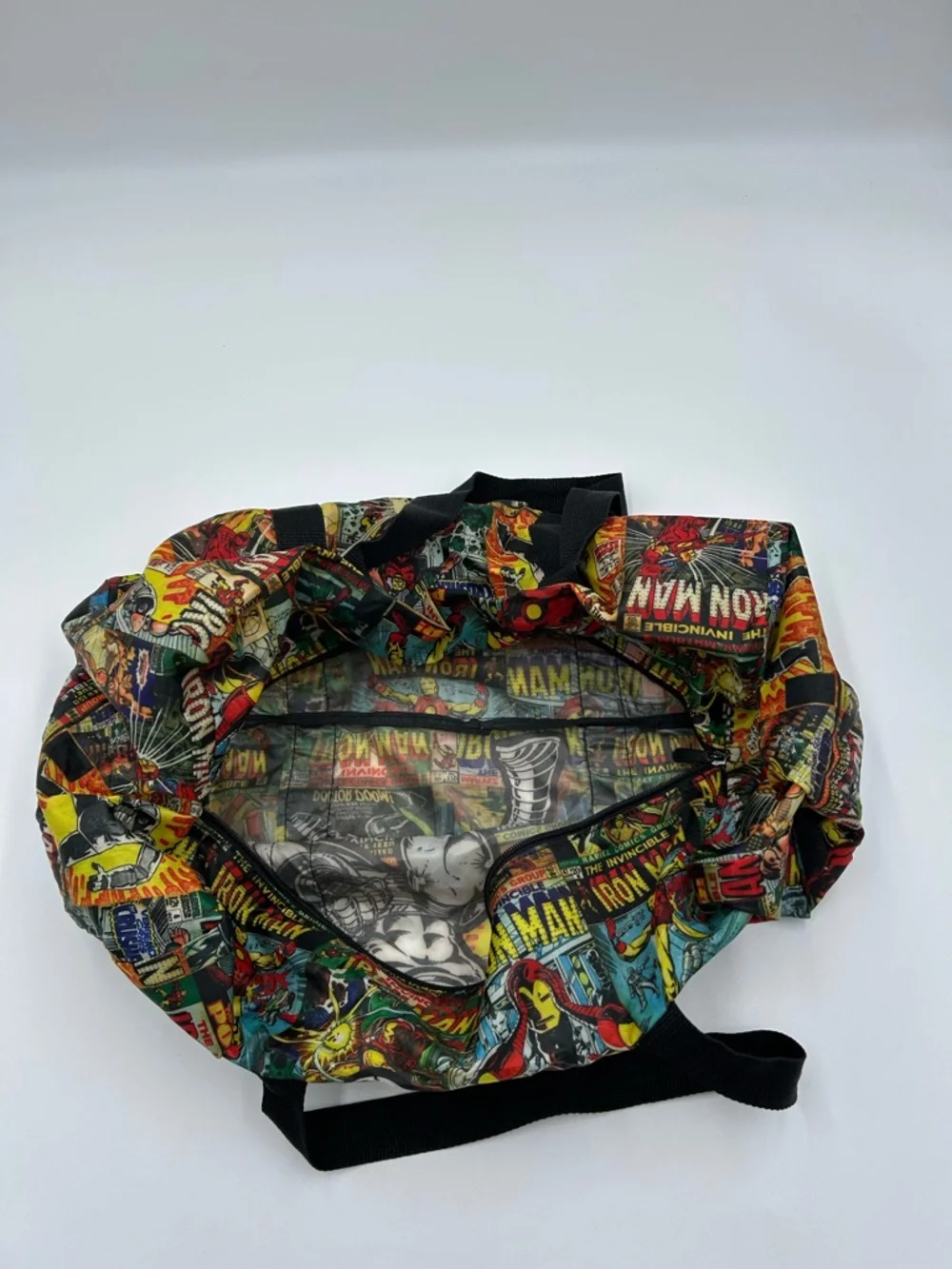 Iron Man Marvel Comic Print Men’s Duffle Bag - Black Strap NWOT